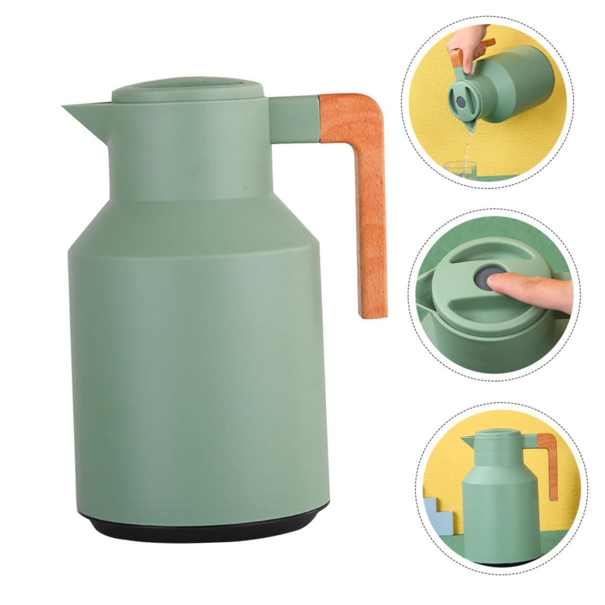Isolier kanne mit Glas innenkolben und Holzgriff Wärmeisoliert Hitzebeständig für Heißwasser und Kaffee Praktisches Design für Haushalt und Büro Wärmehaltend Bpa frei Stilvoll