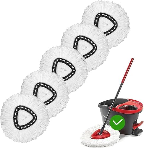 Miniatura 1 de Paquete de 5 Reemplazo de cabezales de trapeador, cabezal de repuesto de trapeador giratorio, limpieza profunda, lavable a máquina y fácil de