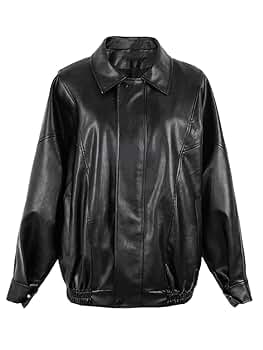Black Soft Pu Leather Oversized Jacket For Women Raglan Long