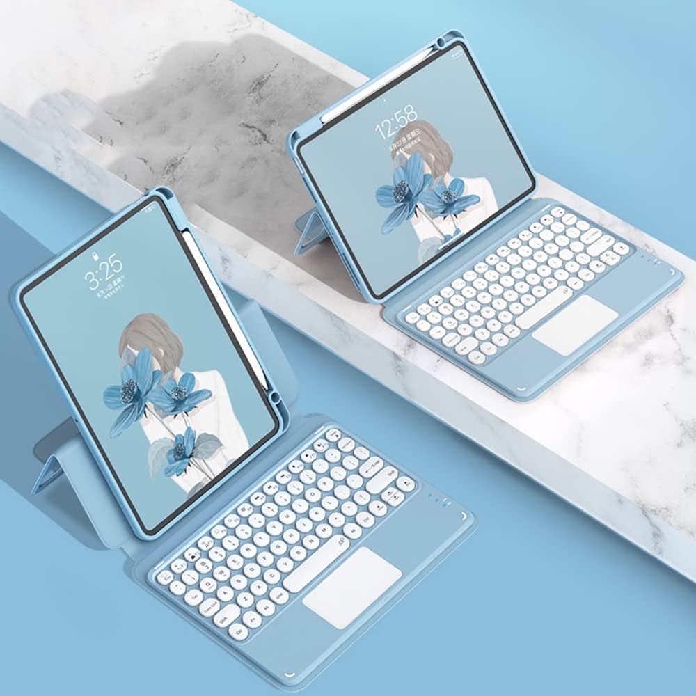GOOVEN iPad 9 8 7 iPad 10.2'' 9th 8th 7th Gen/ Air3 Pro10.5'' Keyboard Case Touchpad Horizontal/Vertical Kickstand Magnetic Detachable BT Keyboard Transparent back cover (iPad10.2''/10.5'', Sky Blue)