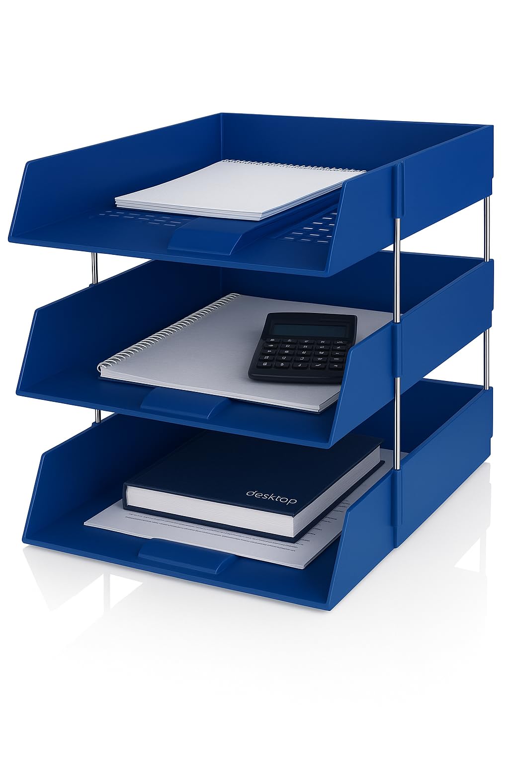 Os Smart Choice Blue A4 Letter Trays, 3-Tier Stackable Document Organiser, Plastic Desktop Filing System,