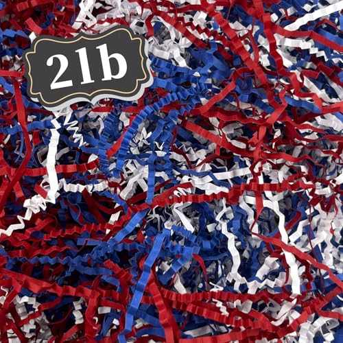 Image of ZEBMOON 2 LB Red White Blue Crinkle Cut Paper Shred Filler Great for Gift Wrapping, Basket Filling, Birthday, Wedding, Independence Day, 4 of July Party Decorations Filling Supplies