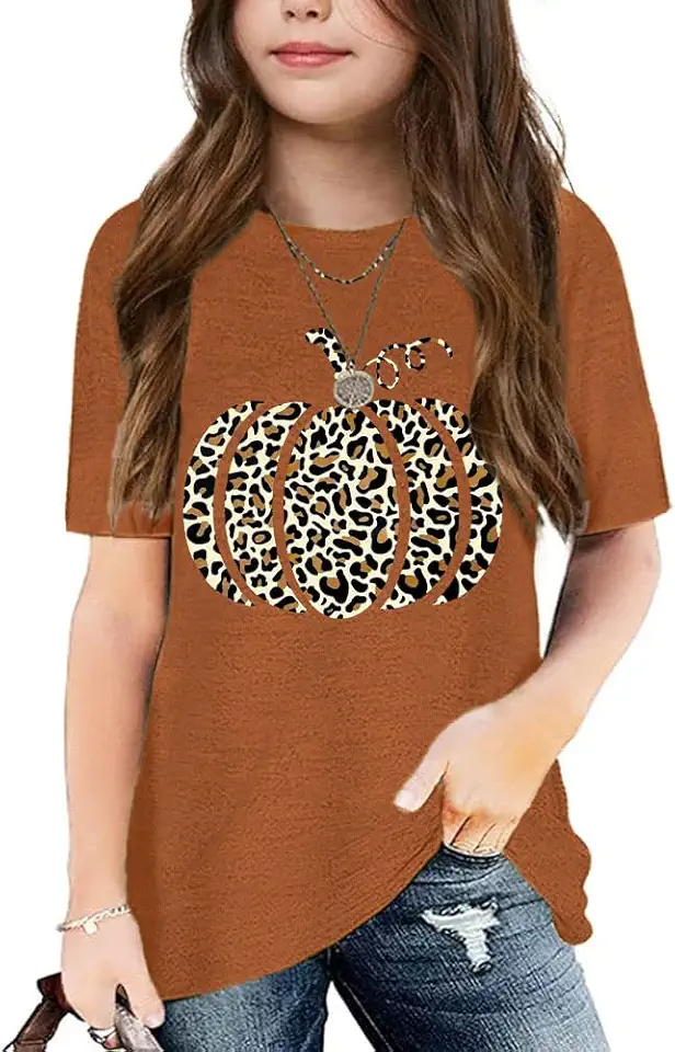 Qbily Graphic Tees for Girls Kids Summer Tops Crewneck Short Sleeve T Shirt 5-14 Years