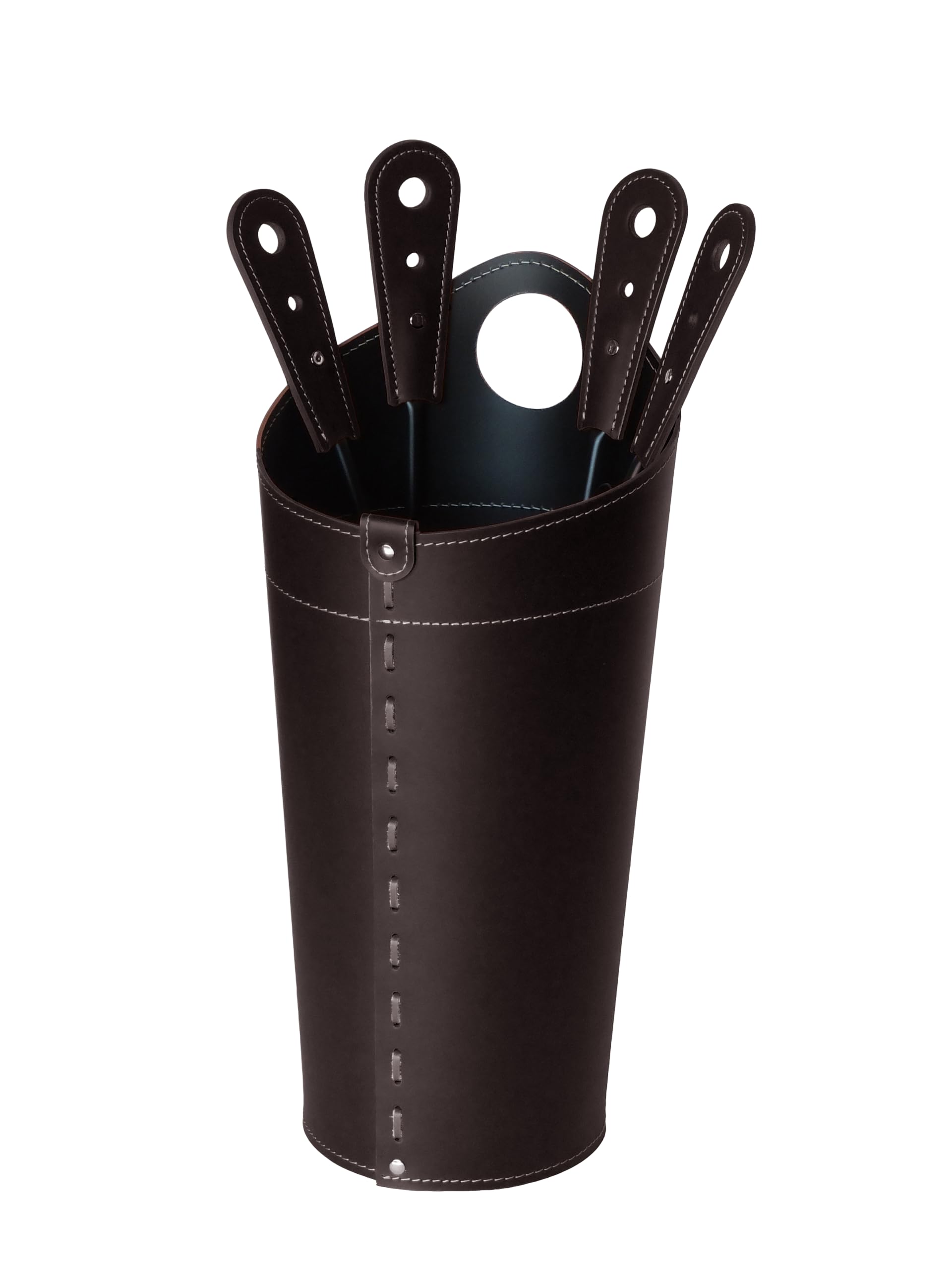 LIMAC Design NILAR, Set Ferri da Camino con Manico in Cuoio, Borsa Porta-Ferri Moderno in cuoio, Attrezzi da Caminetto, Sacca portaferri, Prodotto in Italia. Marrone Scuro