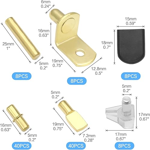 Miniatura 2 de Juego de 112 uñas de 5 estilos para estante, pasador de soporte de estante chapado en níquel metálico, cubierta de silicona, adecuado para gabinete