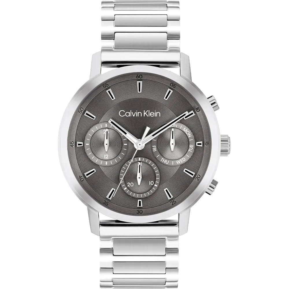 Calvin Klein Orologio Analogico Multifunzione al Quarzo da Uomo Collezione GAUGE con Cinturino in Acciaio Inossidabile Argentato - 25200493, Grey