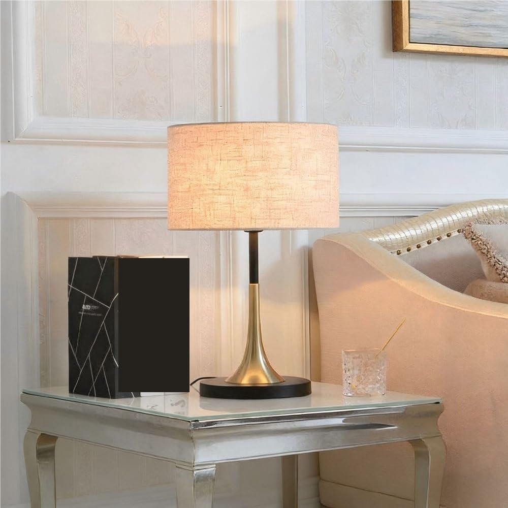 Lampada da tavolo europea, lampada da comodino dimmerabile for | Stile europeo, paralume in tessuto, dimmerabile, controllo tramite pulsanti, arredamento della(White)