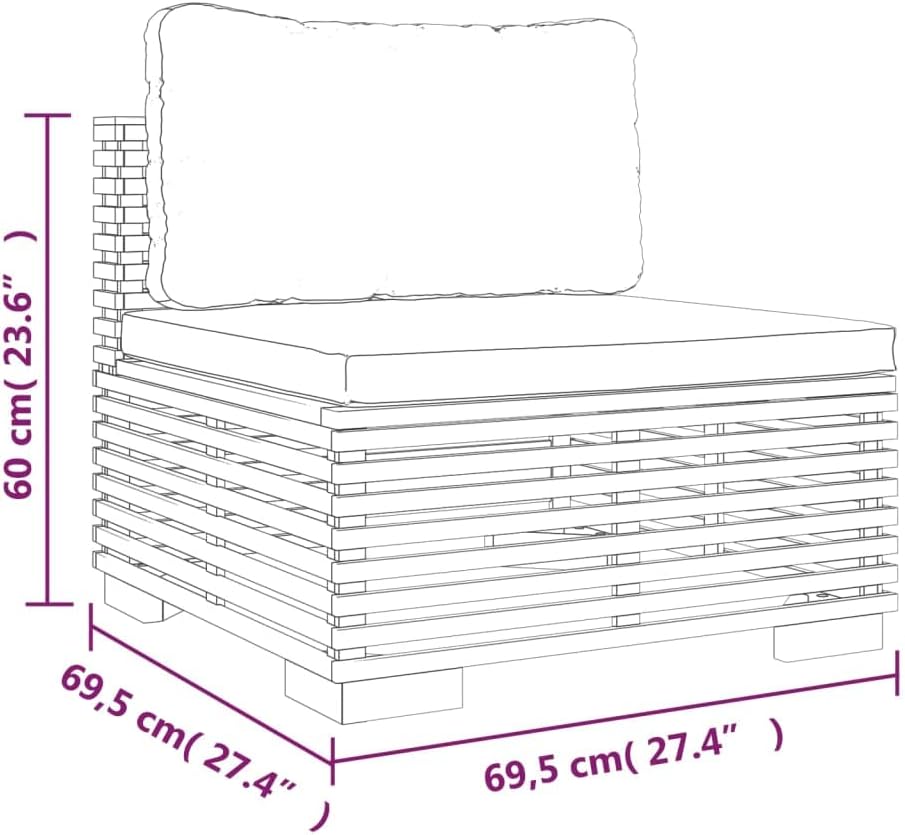 Patio Middle Sofa with Dark Gray Cushions Solid Wood Teak,Weight:38.36lbs,319159