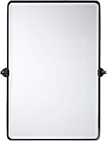TEHOME Matte Black Pivoting Rectangle Bathroom Mirror - Farmhouse Tiltable Metal Frame, Beveled Glass 27x35in Vanity Mirror
