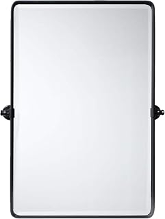 TEHOME Matte Black Pivoting Rectangle Bathroom Mirror - Farmhouse Tiltable Metal Frame, Beveled Glass 27x35in Vanity Mirror