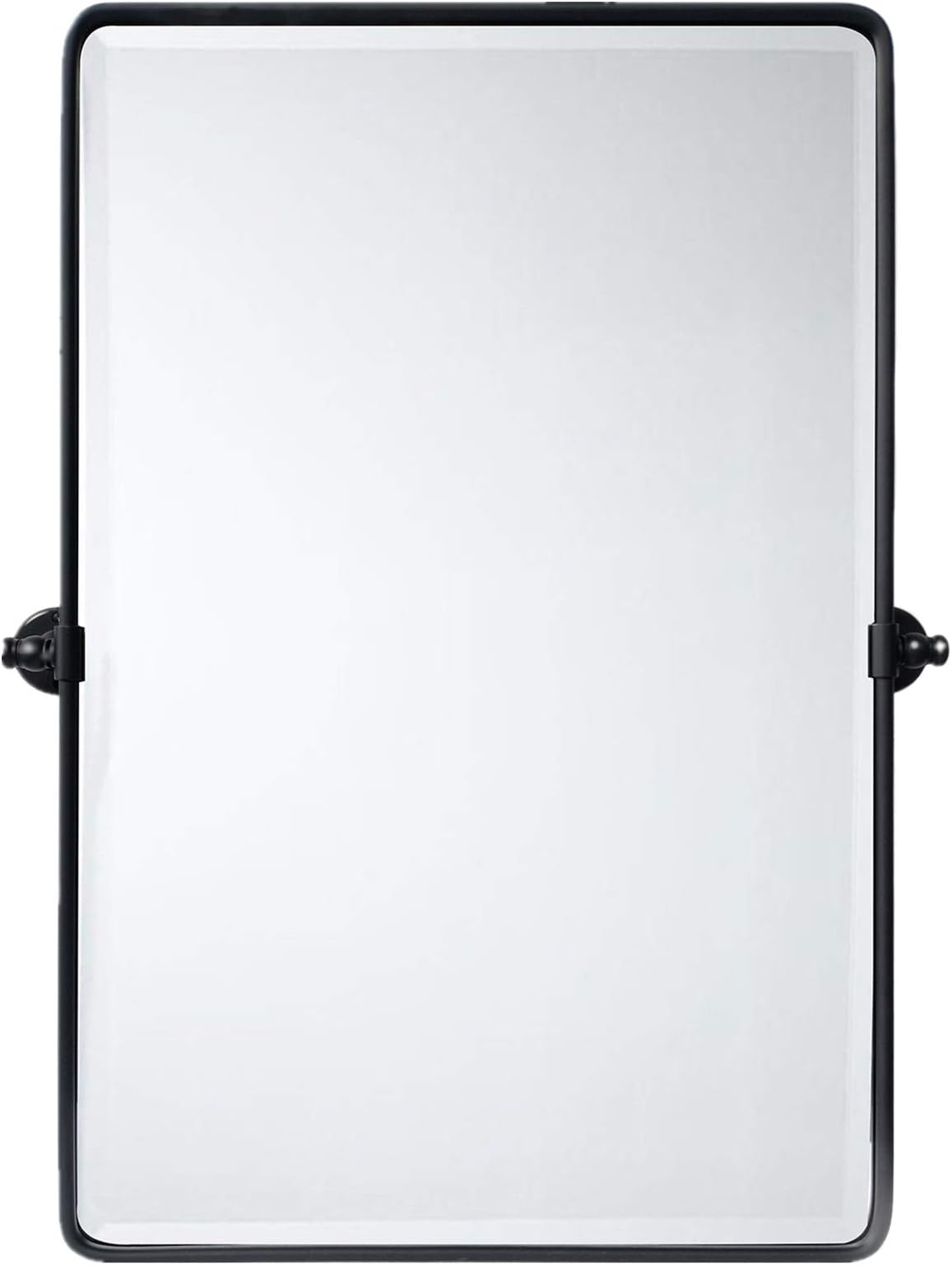 Matt Black Pivot Rectangle Bathroom Vanity Mirrror Farmhouse Tiltable Rounded Metal Framed Pivoting Bathroom Mirror with Beveled Mirrror, Overall 27 x 35 inches (Mirrror 23 x 35 inches)