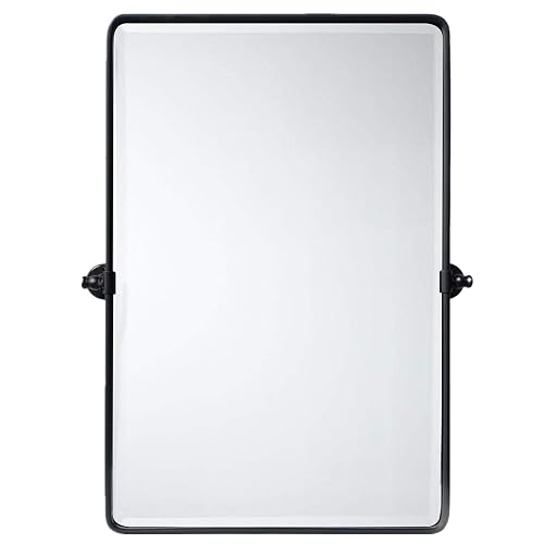 TEHOME Matt Black Pivot Rectangle Bathroom Vanity Mirrror Farmhouse Tiltable