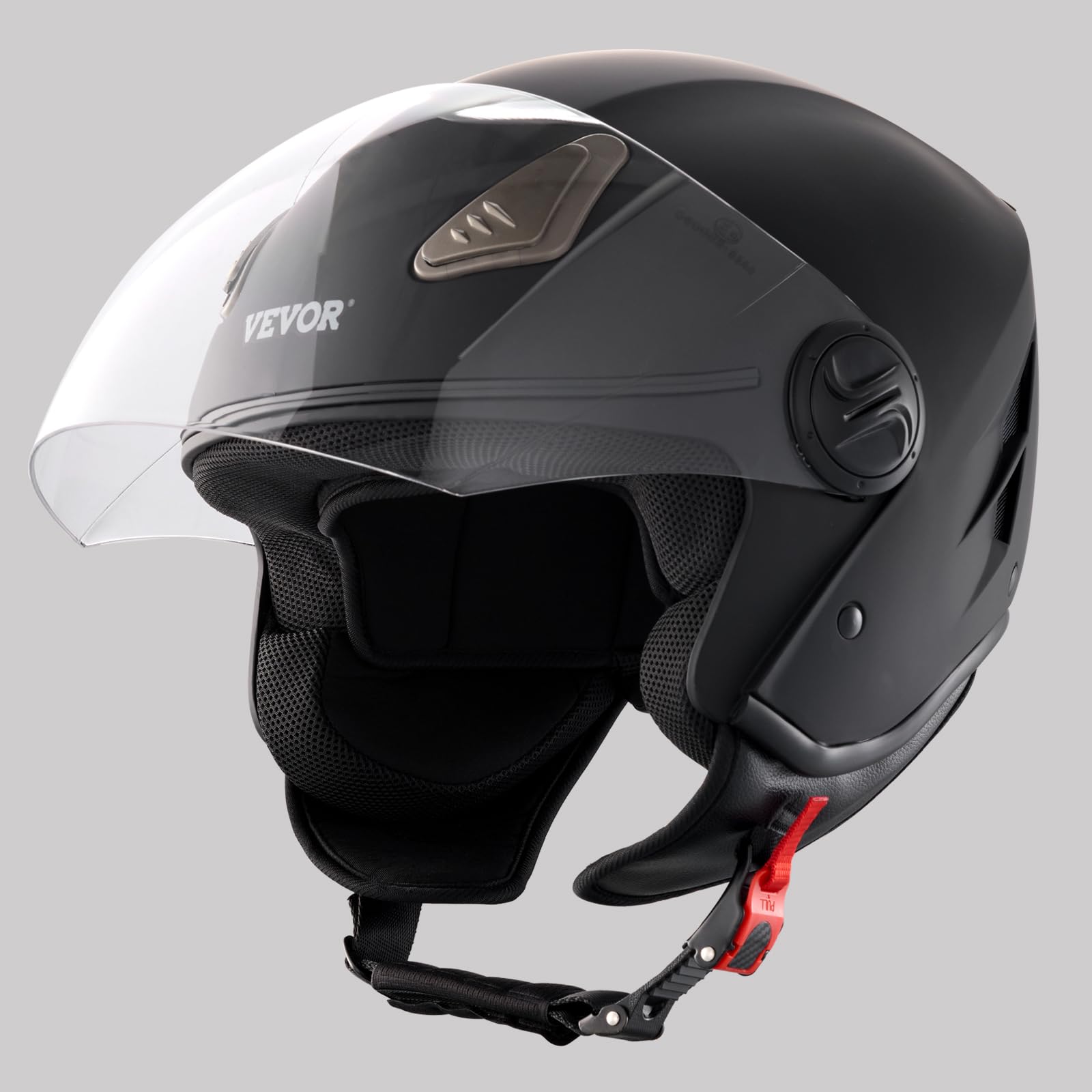 VEVOR Casque de moto 3/​4 face, Casque Street ABS haute densité, avec Emplacement Bluetooth et Lentille interchangeable, Casque de motocross confortable approuvé ECE, pour jeunes et adultes, L(59-​60cm)