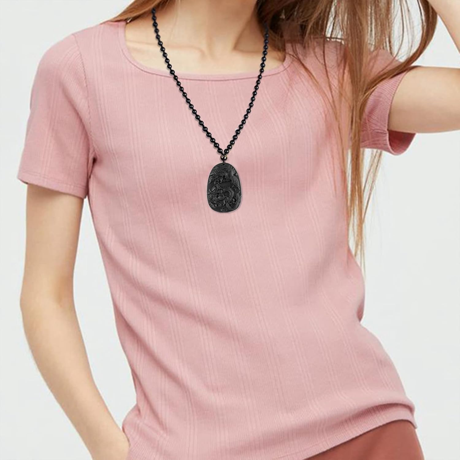 ASGIFT Dragon and Phoenix Obsidian Necklace Black Obsidian Hand Carved Animal Gemstones Pendant with Adjustable Bead Chain Healing Crystal Stone Amulet Charms Spiritual Gifts For Men Women - Image 5