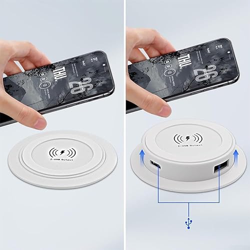 Miniatura 2 de Estación de carga inalámbrica rápida 3 en 1 con salida de 10 W, enchufe USB de escritorio desplegable para smartphone, reloj inteligente y
