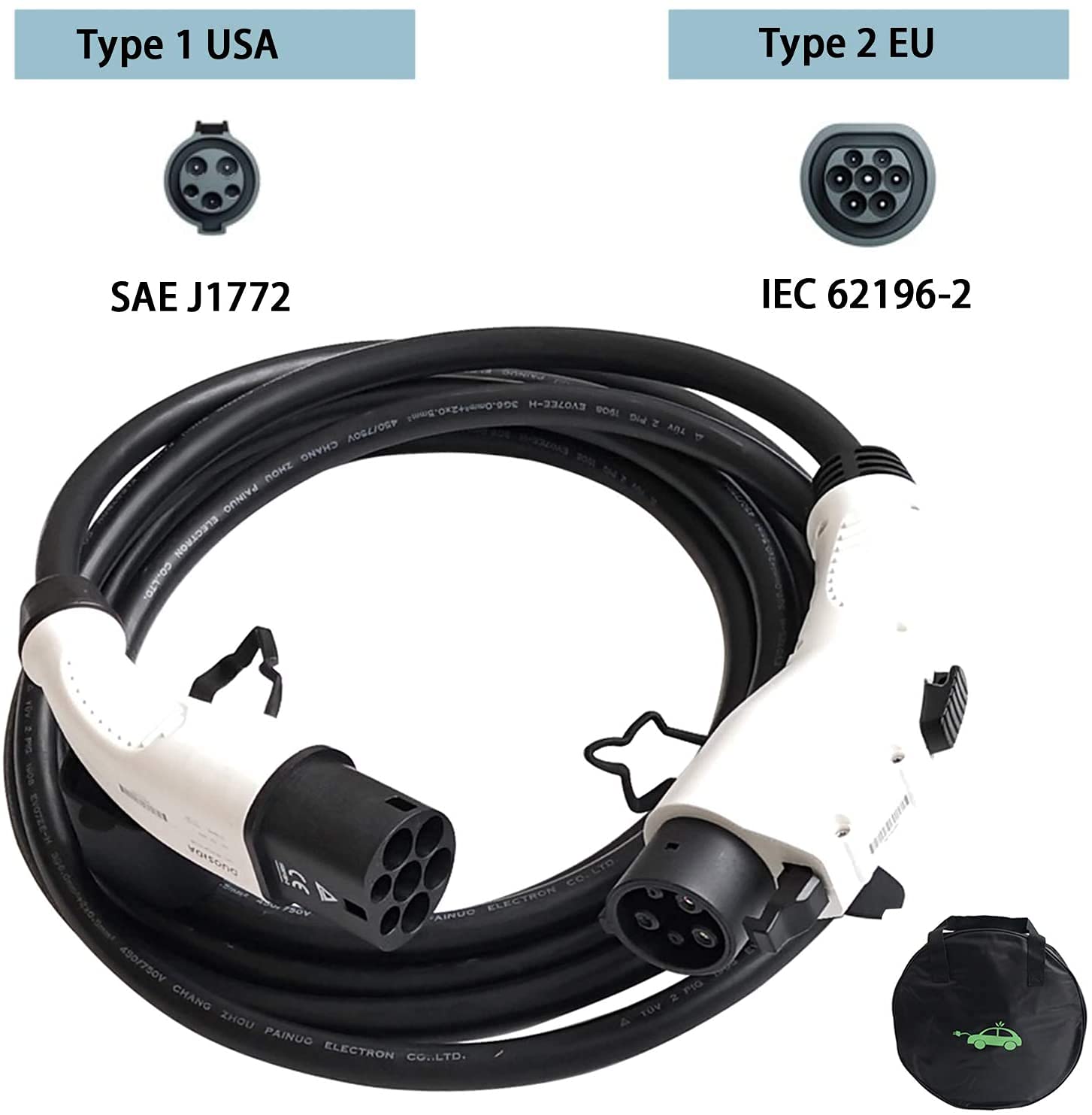 Buy HiEvCar EV Charging Cable Type 1 To Type 2 32A Electric Vehicle
