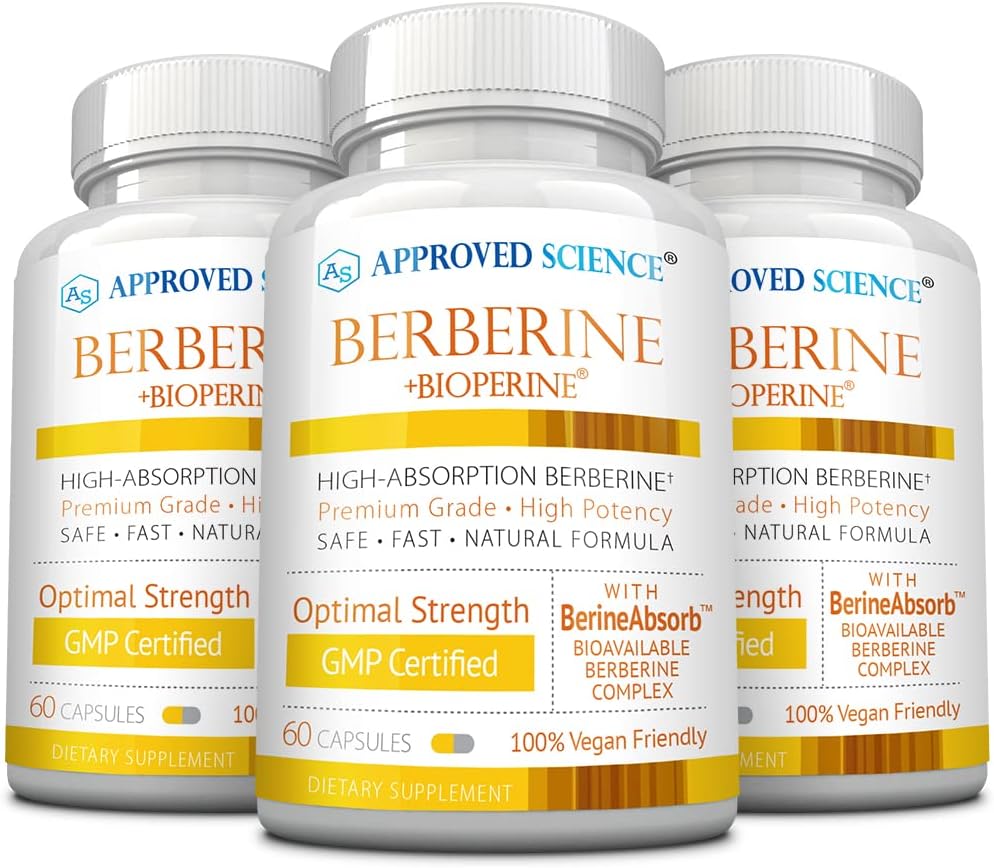 Approved Science Berberine 1000mg - High Absorption Berberine Supplement with BioPerine - 180 Capsules - 3 Month Supply - Vegan