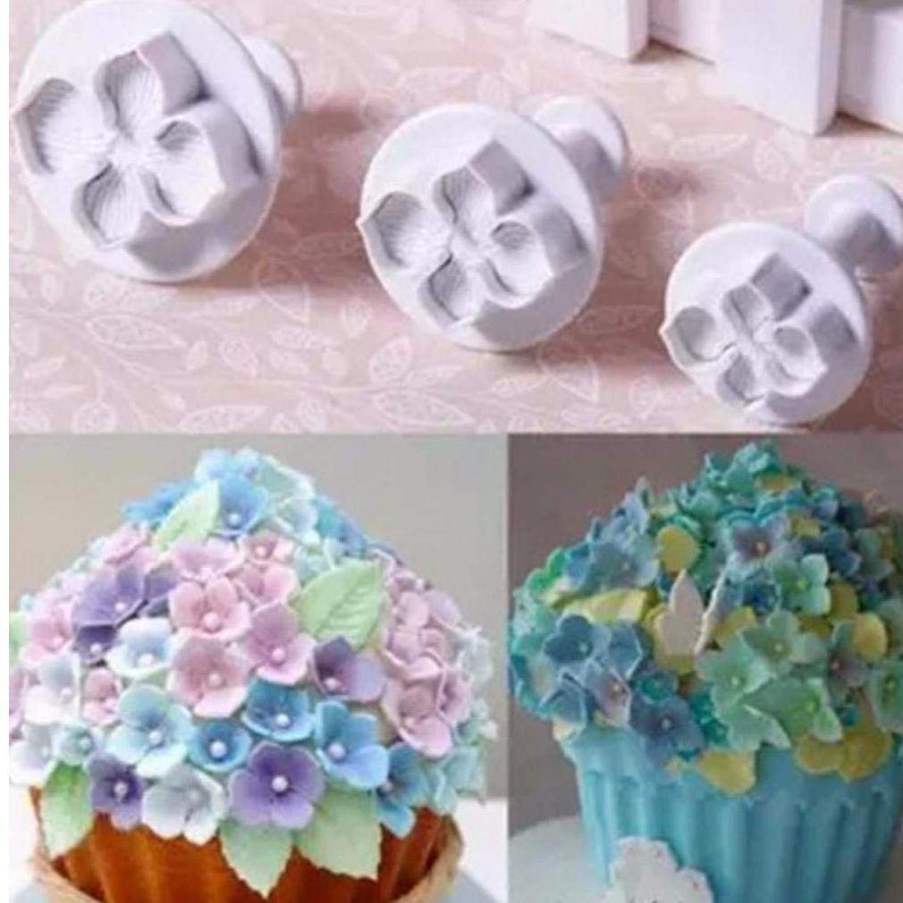 Culer White 3Pcs/Set Silicone Hydrangea Fondant Cake Decorating Sugar Craft Plunger Cutter Flower Blossom Mold Home Kitchen Bake Tool
