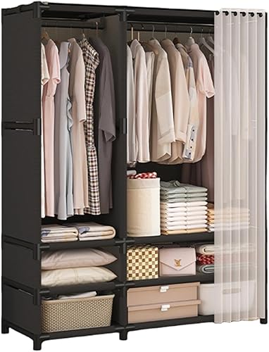 Miniatura 9 de Armario portátil, armarios portátiles para colgar ropa, armario de estilo japonés con 2 cajones, 1 varillas para colgar y 2 estantes de