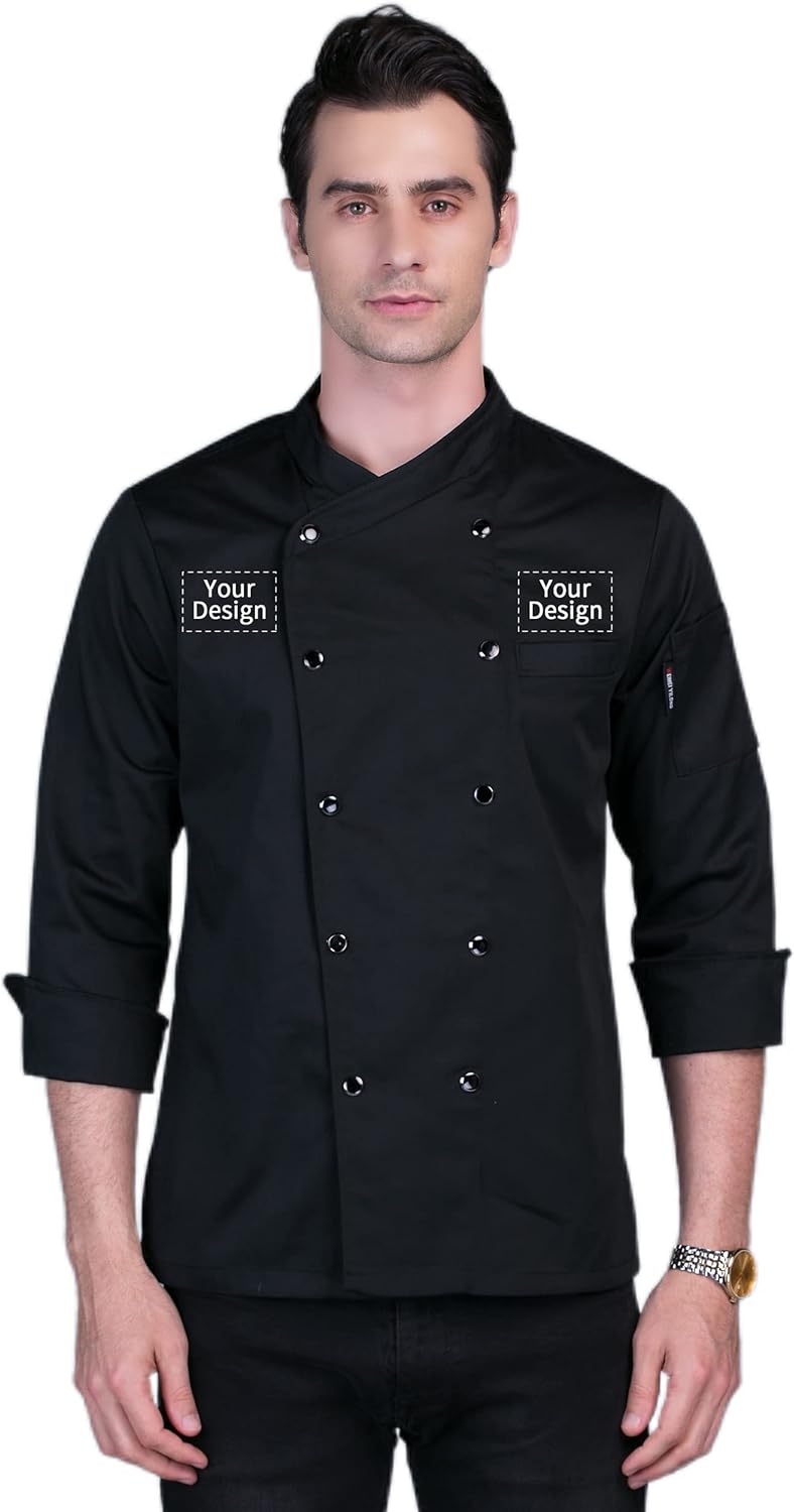 Custom Chef Coat Men's Long Sleeve Classic Chef Jacket Hotel Kitchen Restaurant Che...