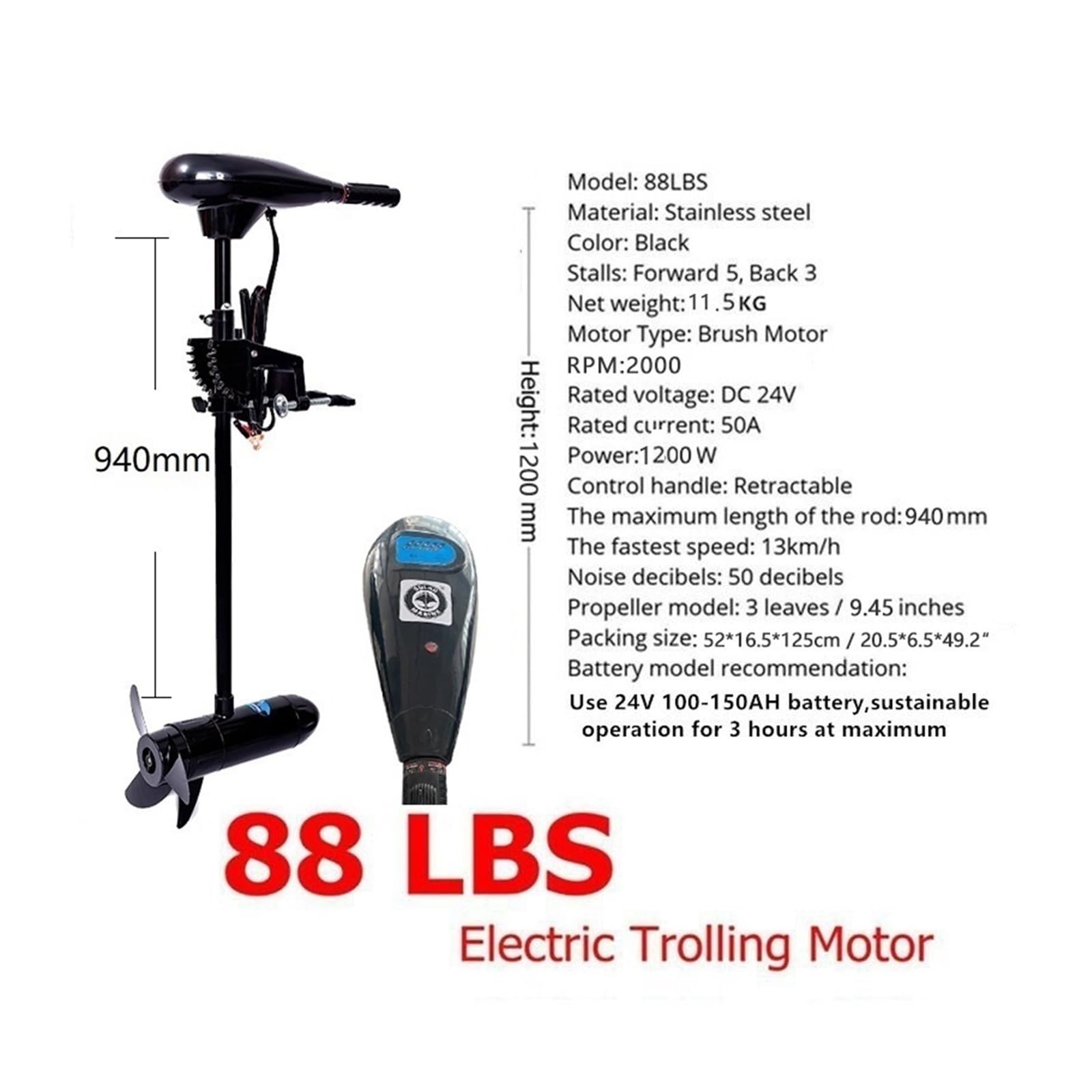 Silnik zaburtowy, 88LBS 24V elektryczny silnik zaburtowy szczotkowy Sup, do łodzi trollingowej, ponton nadmuchiwany kajakowy śmigło