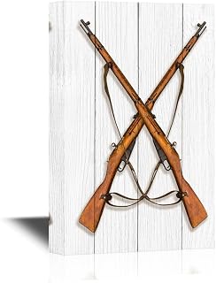 wall26 - Canvas Wall Art - Vintage Old Rifle on Wood Style Background - Gallery Wrap Modern Home Art | Ready to Hang - 12x18 inches