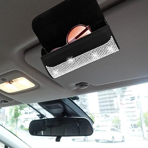 Miniatura 2 de FineGood Soporte brillante para lentes de sol con ganchos para automóvil, funda de lentes de sol de cristal para visera de sol, funda organizadora