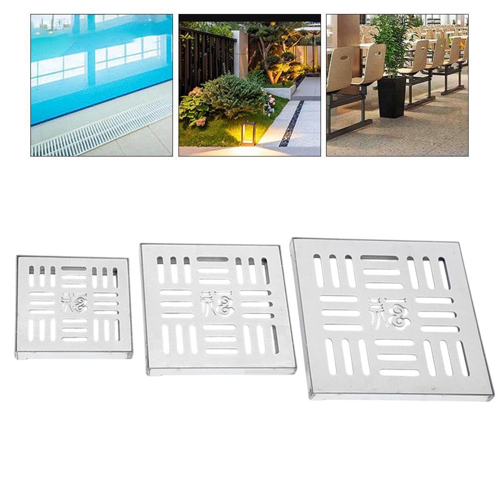 Grille de vidange extérieure en acier inoxydable, carrée, avec cadre, pour vidange de sol de patio (300 x 300 x 20 x 2 mm)