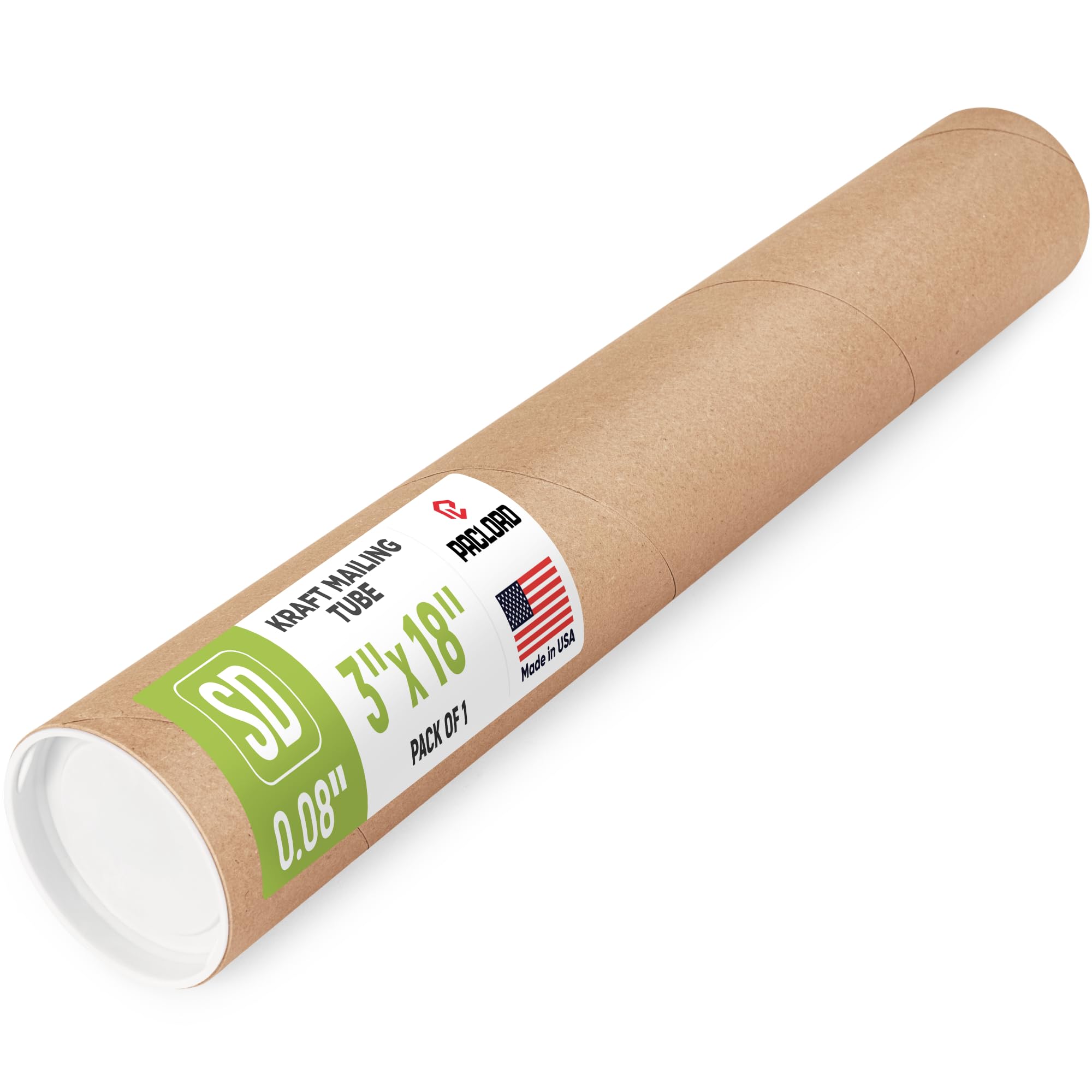 Tube d'expédition en papier kraft renforcé de 7,6 x 45,7 cm, lot de 1 tube avec 2 capuchons – Tube en carton sécurisé approuvé USPS – Tube en carton pour l'expédition et le stockage d'affiches