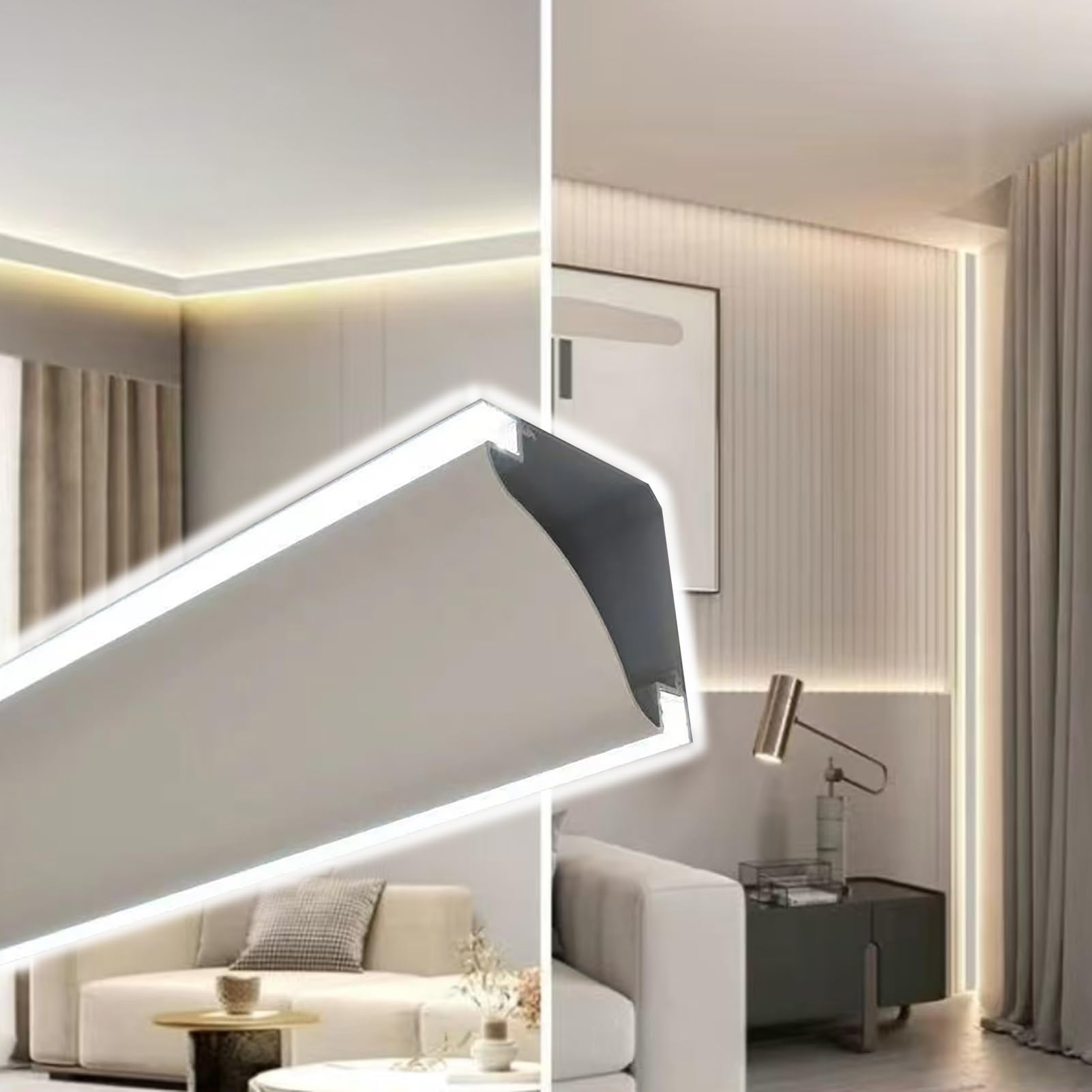 Profili per Strisce Led Modanatura a Corona per Soffitto/Parete Canale Led, Illuminazione Decorativa Indiretta Battiscopa Led Battiscopa, Diffusore Striscia Led in Alluminio per Casa/Teatro(1.8m/5.9ft