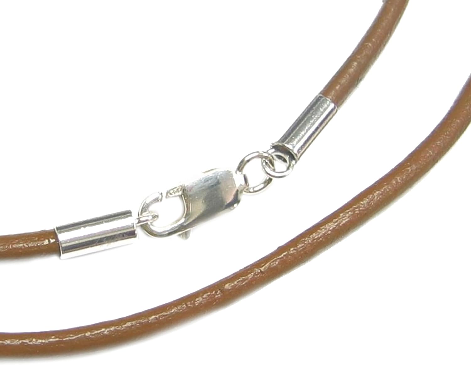 Dreambell 925 Sterling Silver Round Natural Leather Cord 2mm Choker Necklace