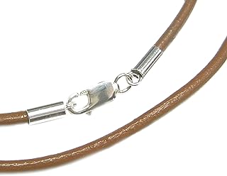 Dreambell 925 Sterling Silver Light Brown Round Natural Leather Cord 2mm Choker Necklace 18 Inches