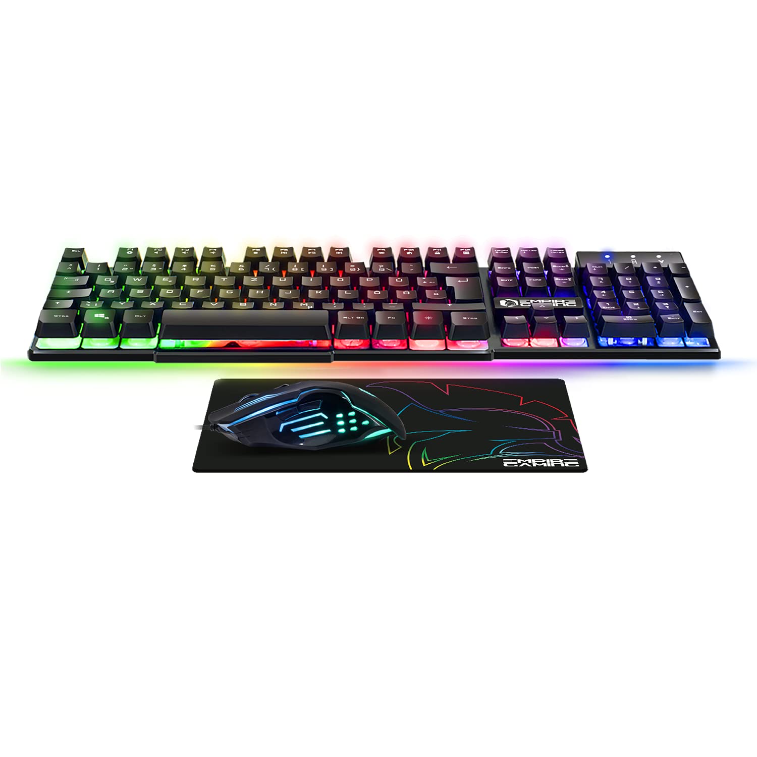 EMPIRE GAMING - Pack 3 in 1 MK800 - Gaming-Tastatur QWERTZ Deutsche RGB 105 Tasten 19 Anti-Ghosting-Tasten -Ergonomische RGB Gamer-Mouse 2400 DPI -Mousepad -PC PS4 PS5 Xbox One/Series Mac