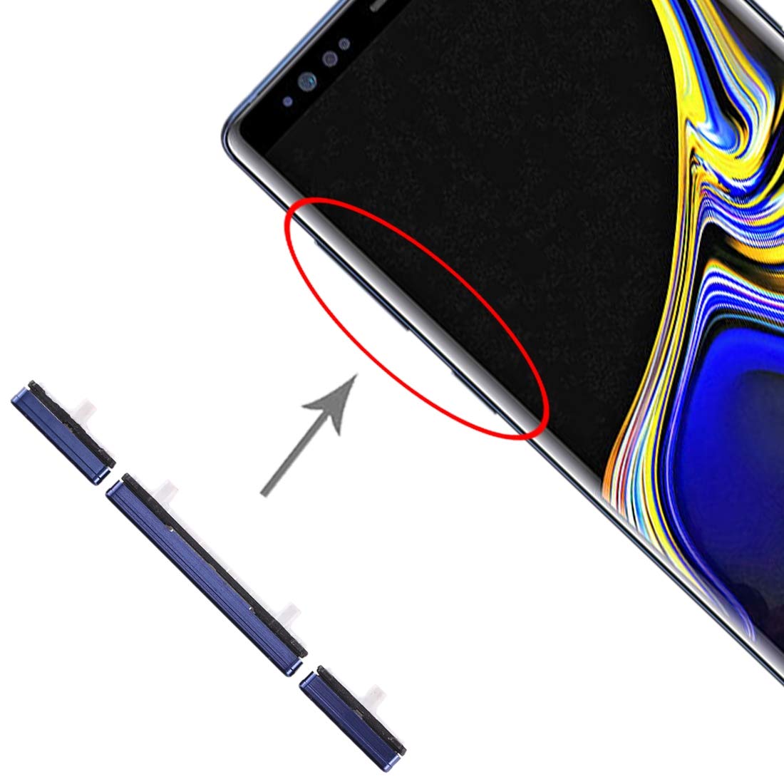 Zestaw zewnętrznych przycisków, boczny przycisk włączania Power On Wyłącz + przycisk Regulacja głośności kompatybilny z Samsung Galaxy Note 9 N960 N960F (Niebieski)