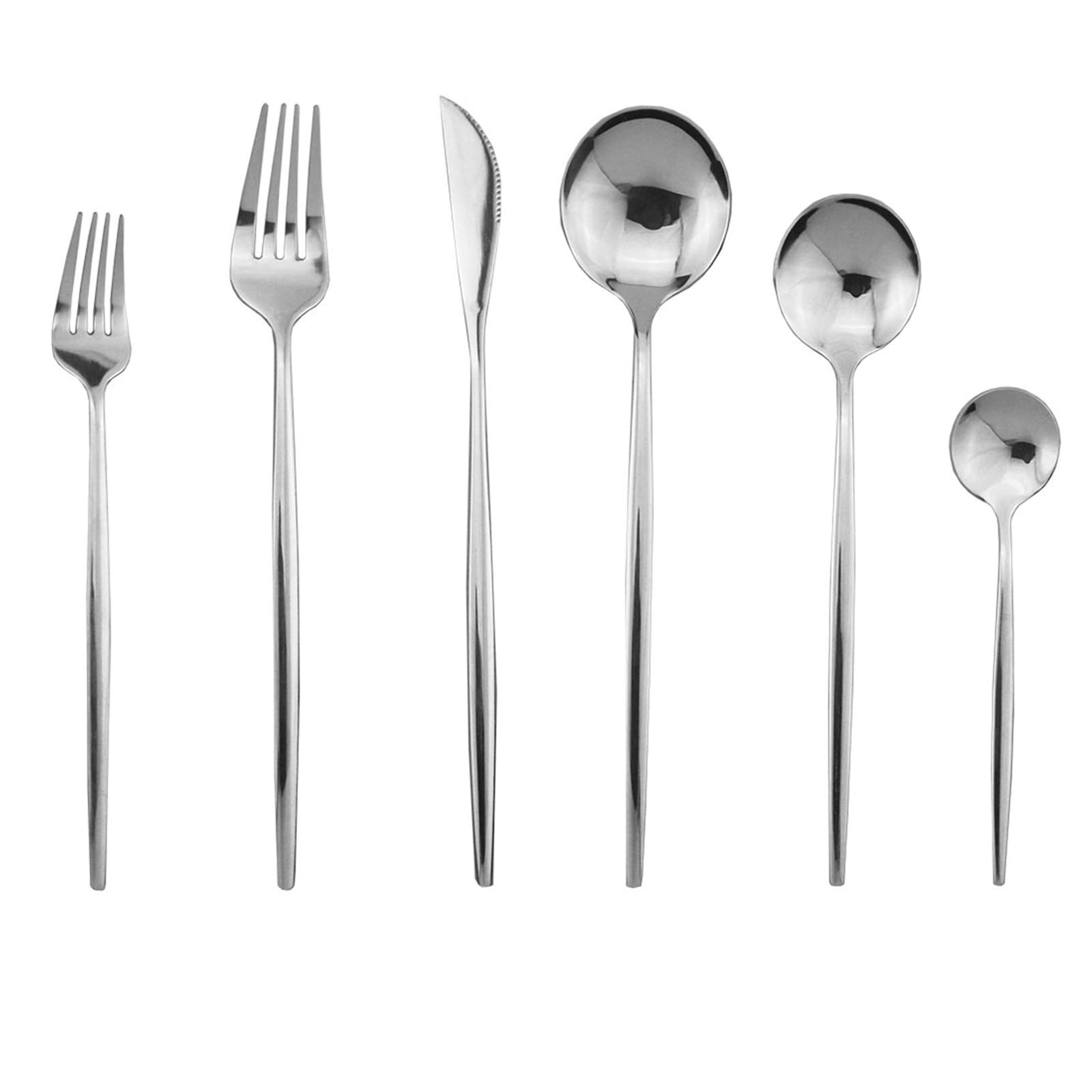 JASHII Silverware Set, Mirror Polished Silver Flatware Cutlery Set Service for 4, Shiny Finish 24 Pieces Stainless Steel Utensils Set Dinner Knife Fork Spoon Dessert Fork Salad Spoon Dishwasher Safe