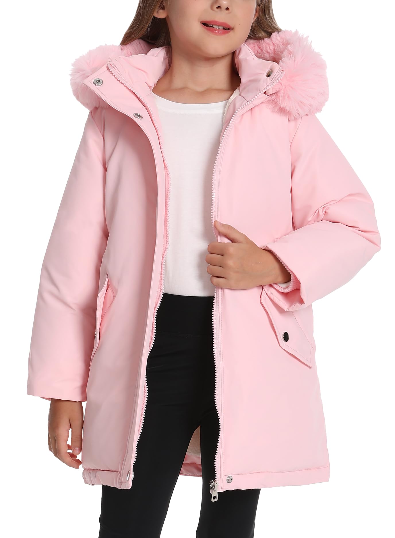 Cappotti Invernali Bambini Ragazze Giacche in Pile Caldo Cappotto Con Cappuccio Antivento Piumino da Neve Spessore 3-11 Anni