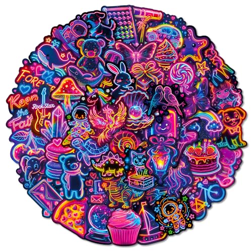50Pcs Trippy Neon Stickers Pack Waterproof Graffiti Cute Decals for Laptop Scrapbooking Skateboard Kindle Journal Water Bottle Hydro Flask Computer