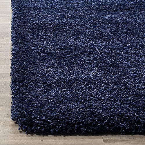 Image of Soft Plain Shaggy Rugs and Carpet for Bedroom Living Room 2x5 Feet Navy Blue Color