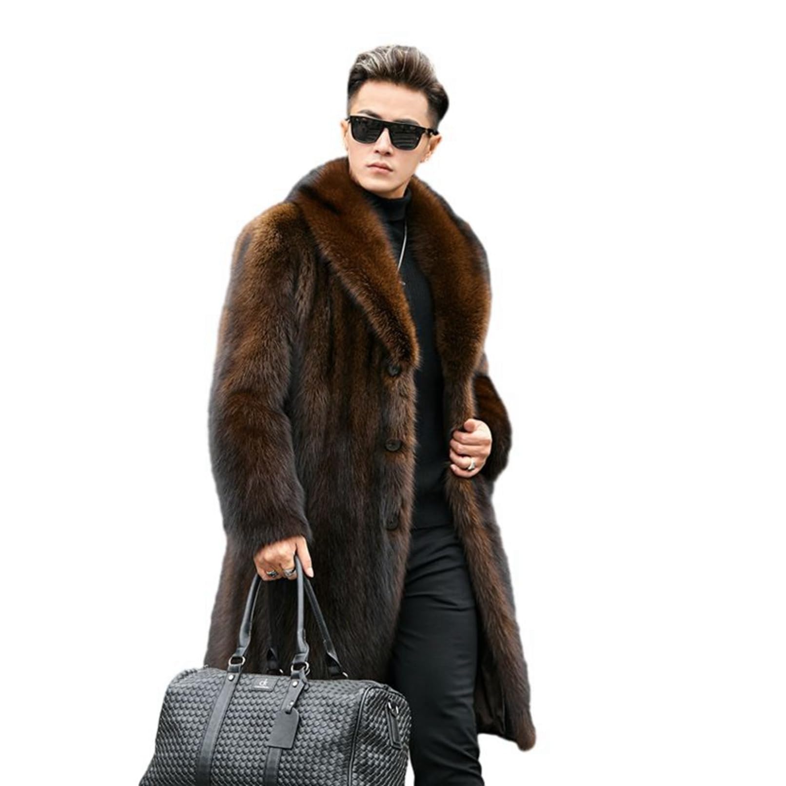 [Taopagii] ファーコート 大きいサイズ メンズ ダブルカラー 長袖 ロング丈 ゆったり M-5XL ポケット付き フェイクファー アウター 冬服 毛皮コート 防寒ウェア グラデーション 秋冬 暖かい 純粋