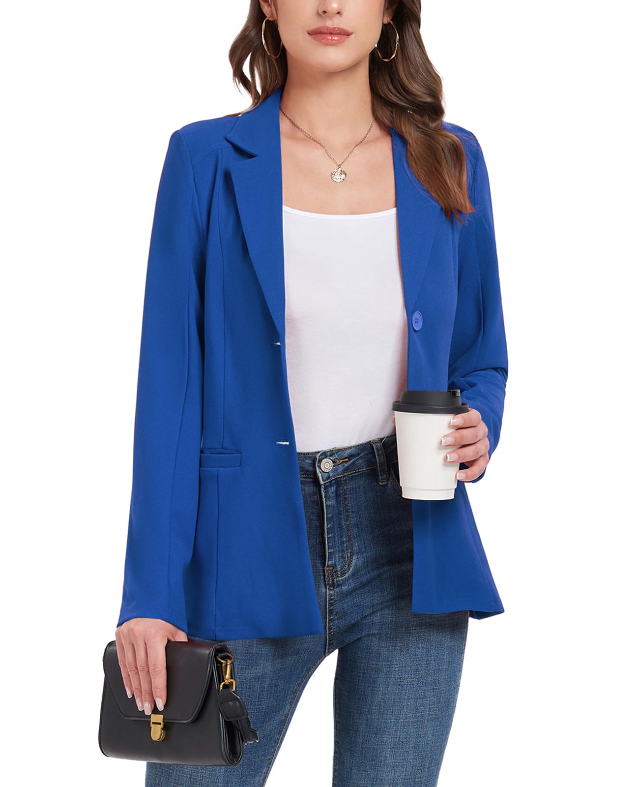 Blazer Jackets for Women Casual Open Front Lapel Work Office Button Long Sleeve Blazer with Pockets 2025
