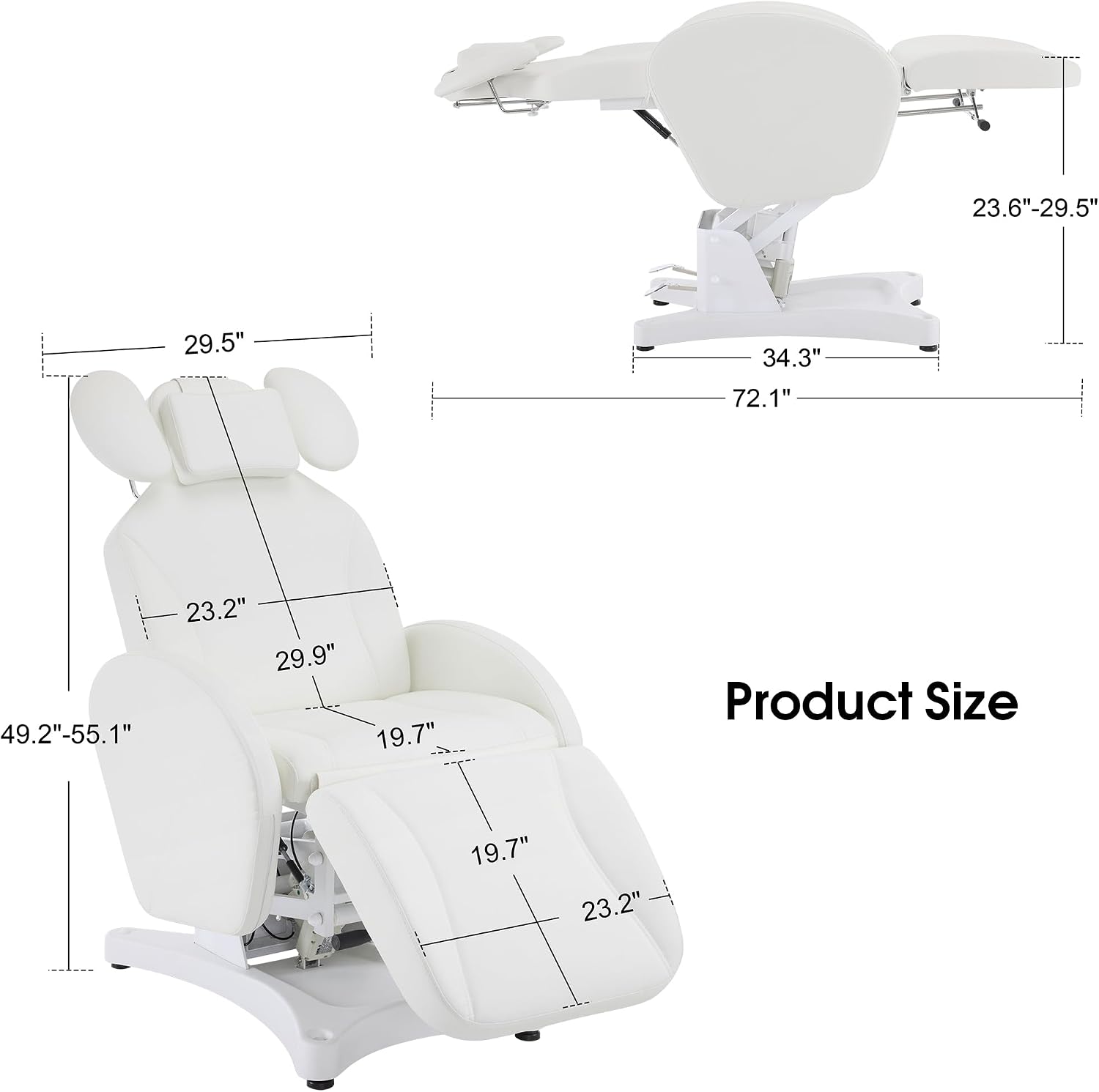 BarberPub Electric Esthetician Bed Spa Chair PU Leather Massage Table with 1 Motor, Ergonomic Facial Tattoo Bed for Client, 330 lbs Capacity, Lash Recliner Chair 180 Degree 2114 (White)