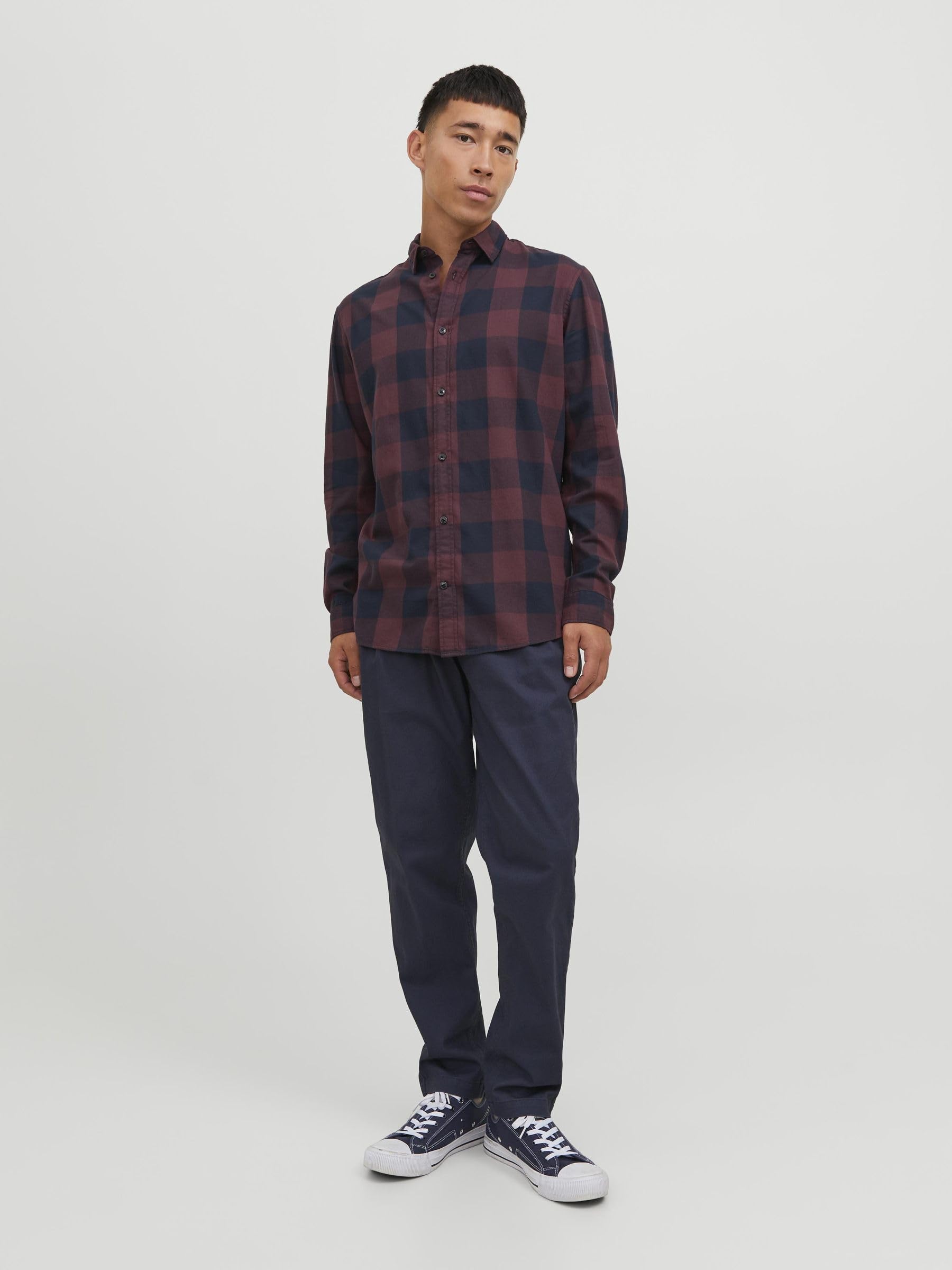 JACK & JONES Jjegingham Twill Shirt L/S Noos Koszula Mężczyźni, Czerwony (Port Royale/Slim Fit), M