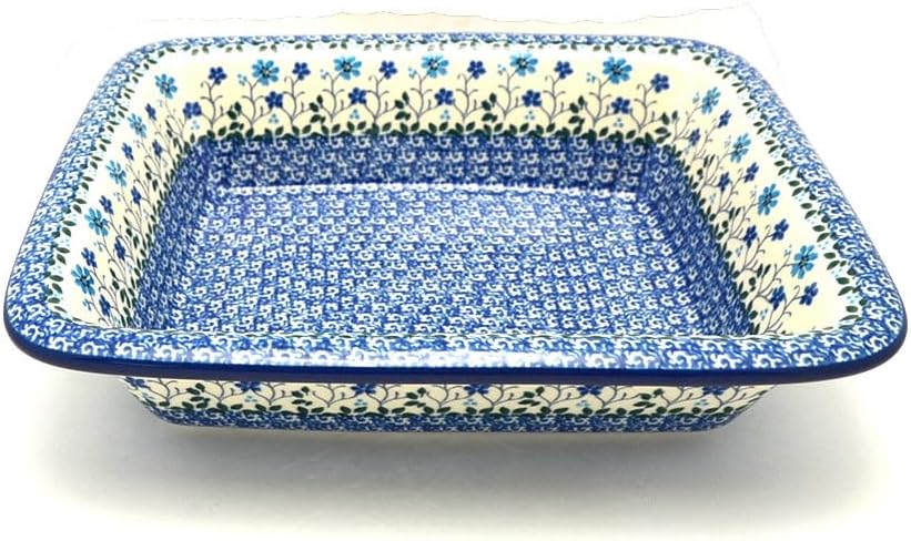 Polish Pottery Rectangular Baker with Rim (9 x 11) - Georgia Blue