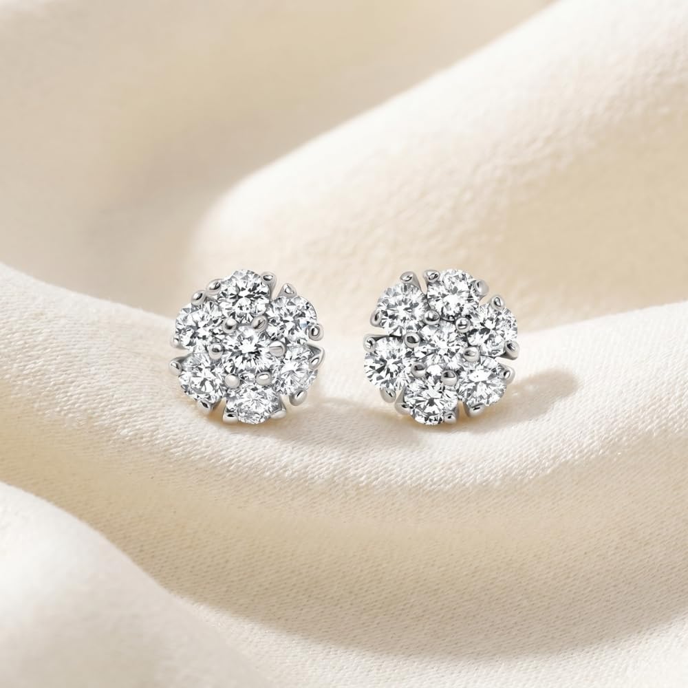 Pompeii 1Ct Diamond Cluster Pave Studs Screwback Earrings 14k Gold Lab Grown (F/G,VS1-VS2)