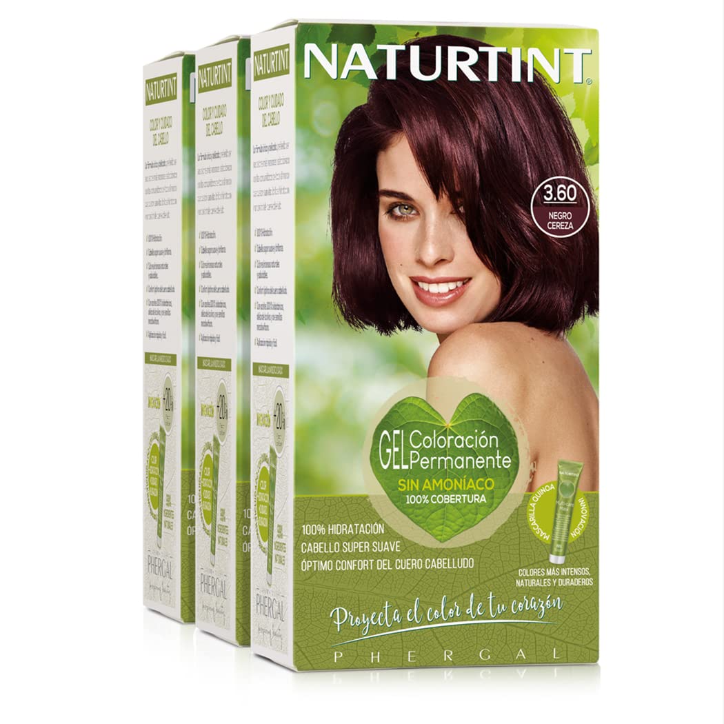Naturtint | Ammonia Free Coloring | 100% Gray Coverage | Plant Ingredients | Natural & Long Lasting Color | 3.60 Cherry Black | 3 Pack