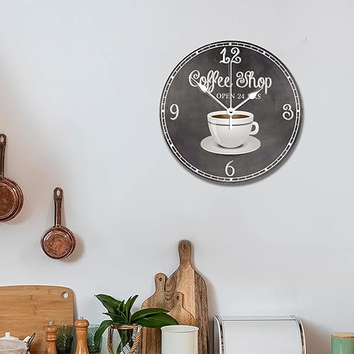 Miniatura 6 de ArogGeld Reloj de pared de café de estilo vintage, reloj de madera de 12 pulgadas, silencioso, sin tictac, funciona con pilas, para sala de estar,