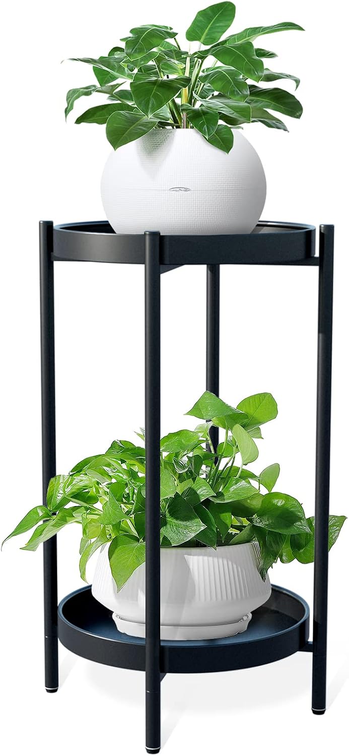 2 Tier Tall Metal Plant Stand Shelf for Indoor Outdoor Plants Multiple, Tiered Flower Pot Holder Stands for Corner, Vertical Plant Rack Planter Shelves Organizer Decoration for Patio, Living Room