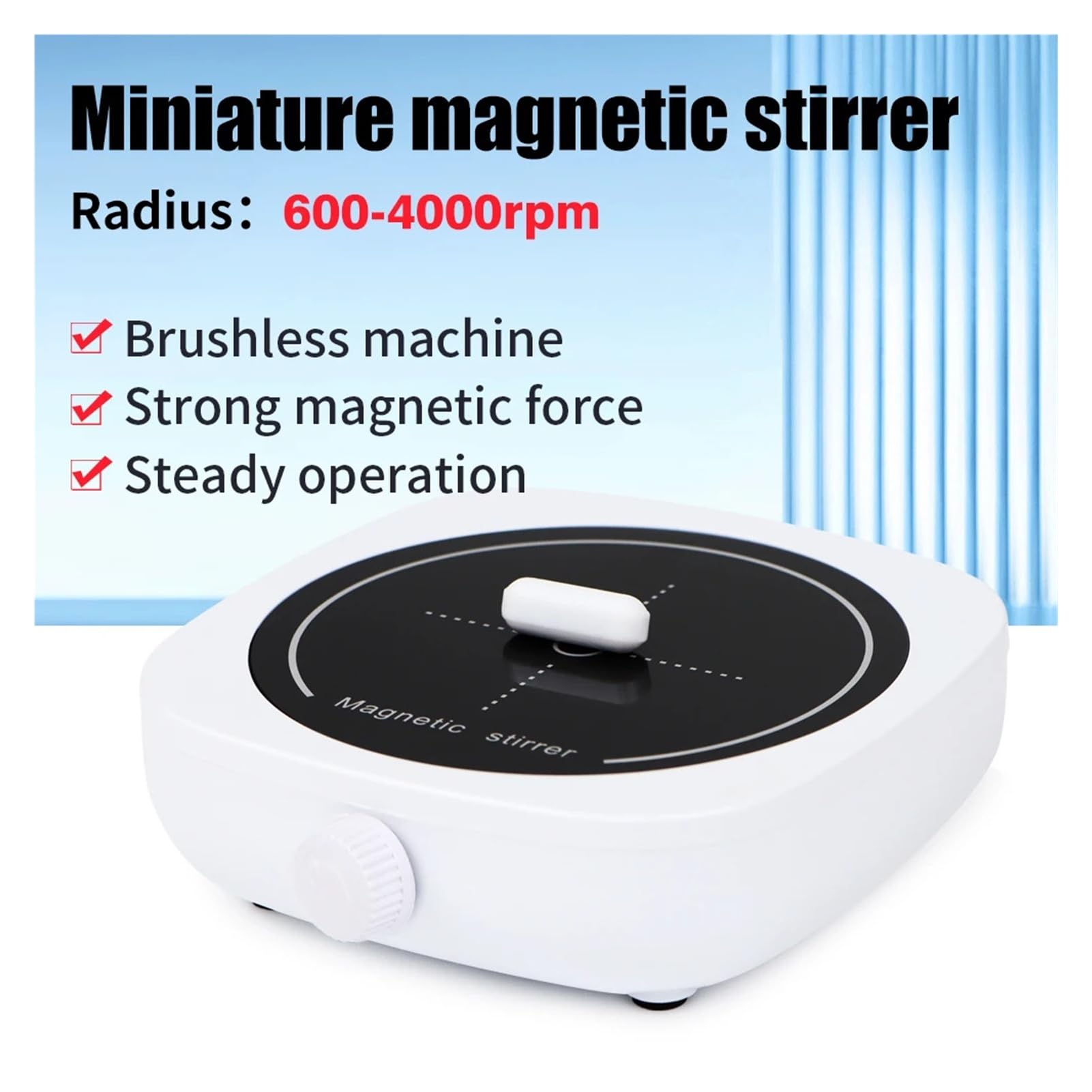 Agitateur Magnétique Agitateur magnétique de laboratoire 1 L, mini agitateur portable avec barreau d'agitation, 600 à 4000 tr/min(110V US)