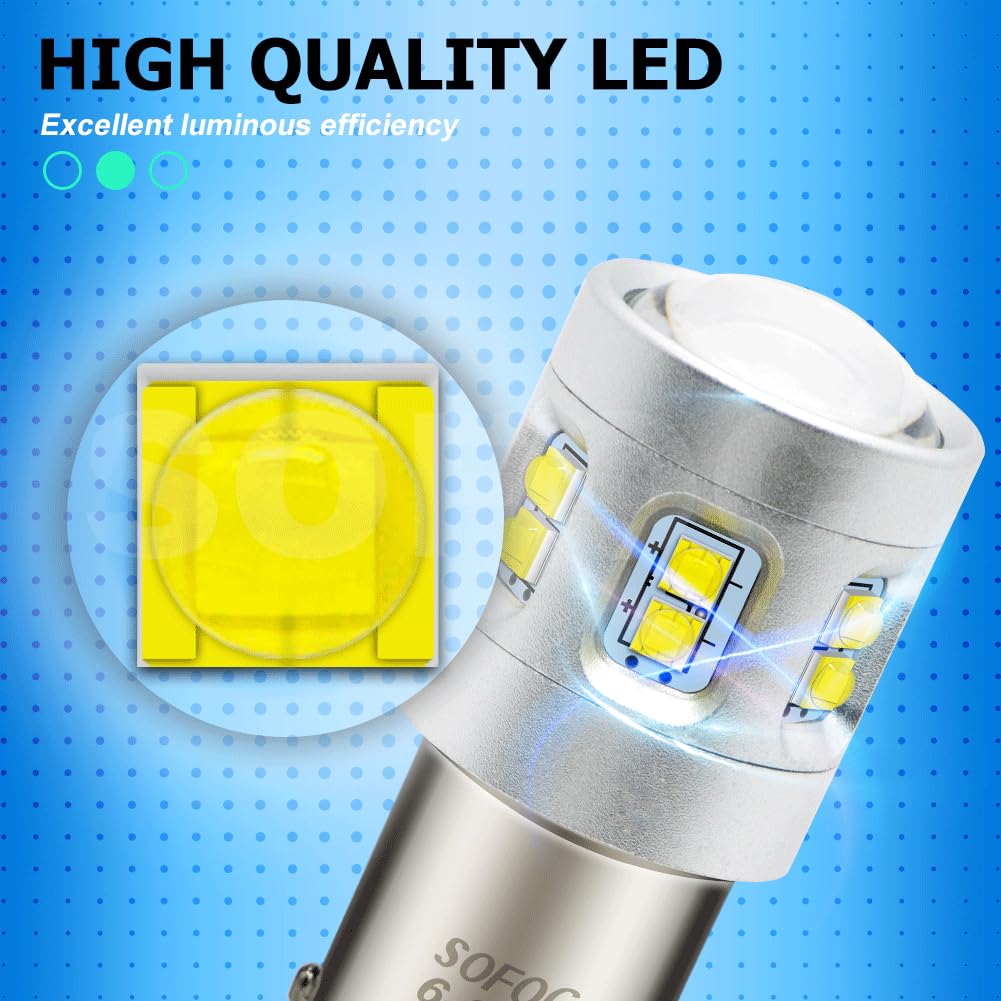 SOFOC 1156 BA15S Ampoule LED Blanc Froid Feu de Recul/DRL Avec Lentille Condenseur 6V 12V 24V Fit AC/DC 6-36V 1000LM 400% Plus Lumineux que Halogène P21W 15SMD 2Pcs