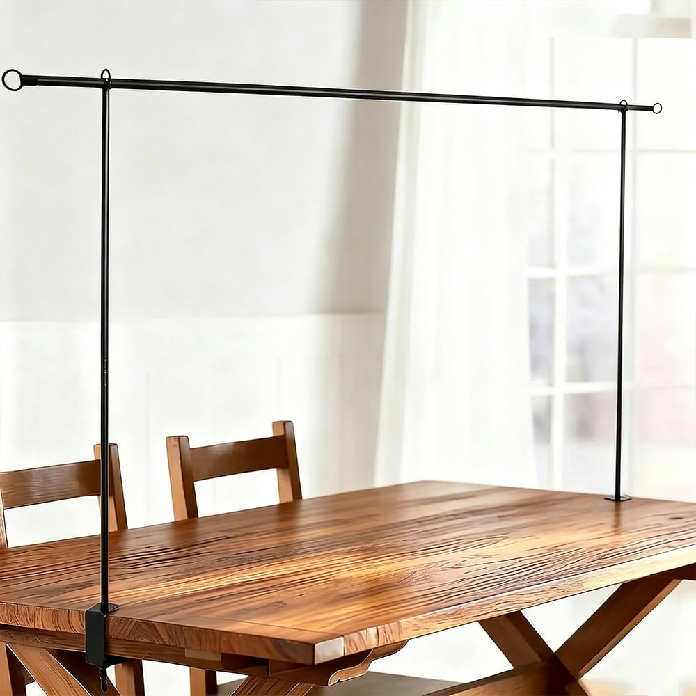 Adjustable Over Table Rod Stand with Clamps, Extends to 250cm, Black